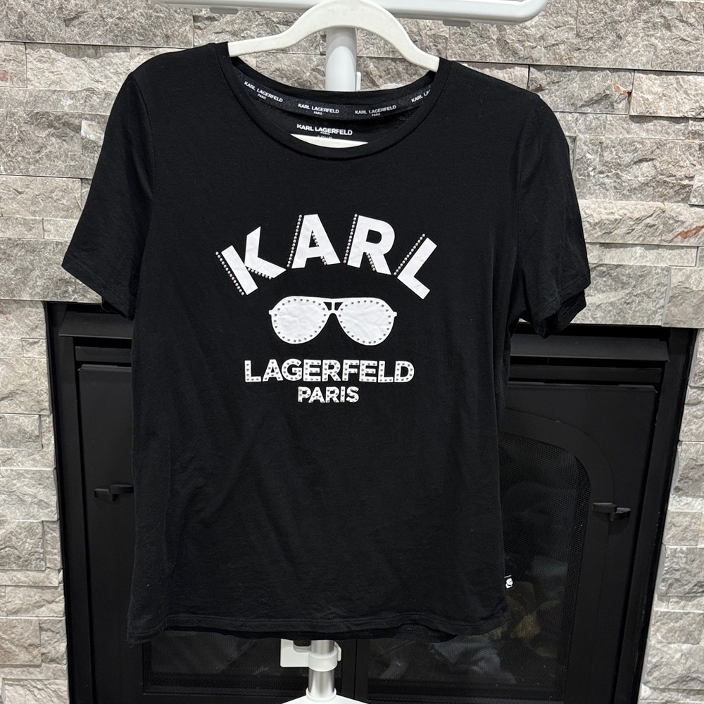 Karl Lagerfeld Black Tee with White Studded Graphic